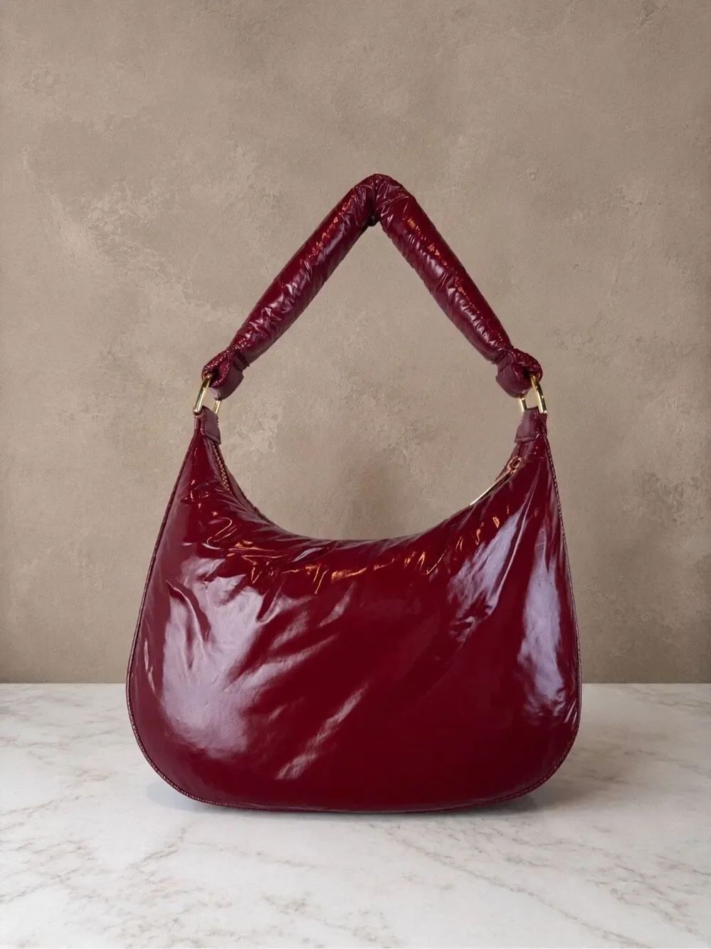 A New Day Berry Purple Patent Hobo Shoulder Bag Gold Hardware Y2K